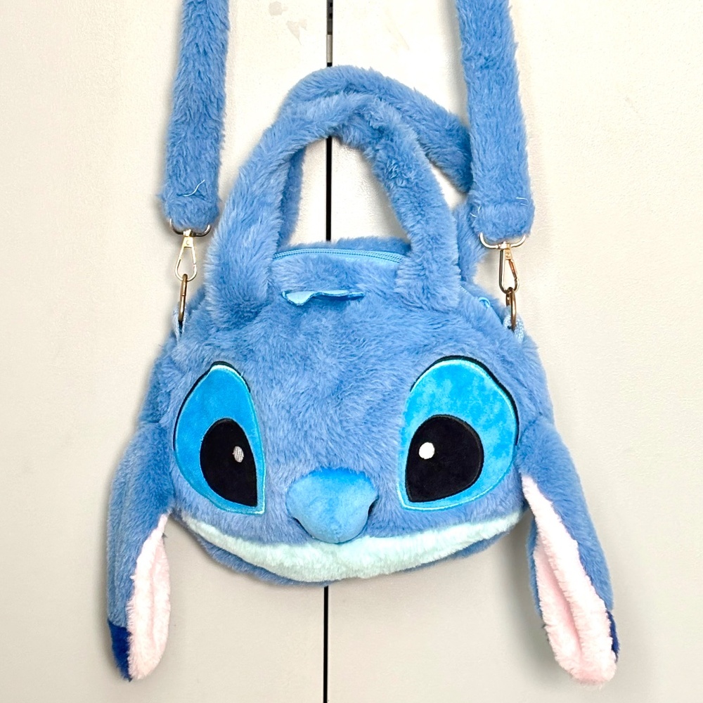 Disney STITCH Fuzzy Furry Plush Blue HANDBAG PURSE TOTE Cross Body Shoulder BAG